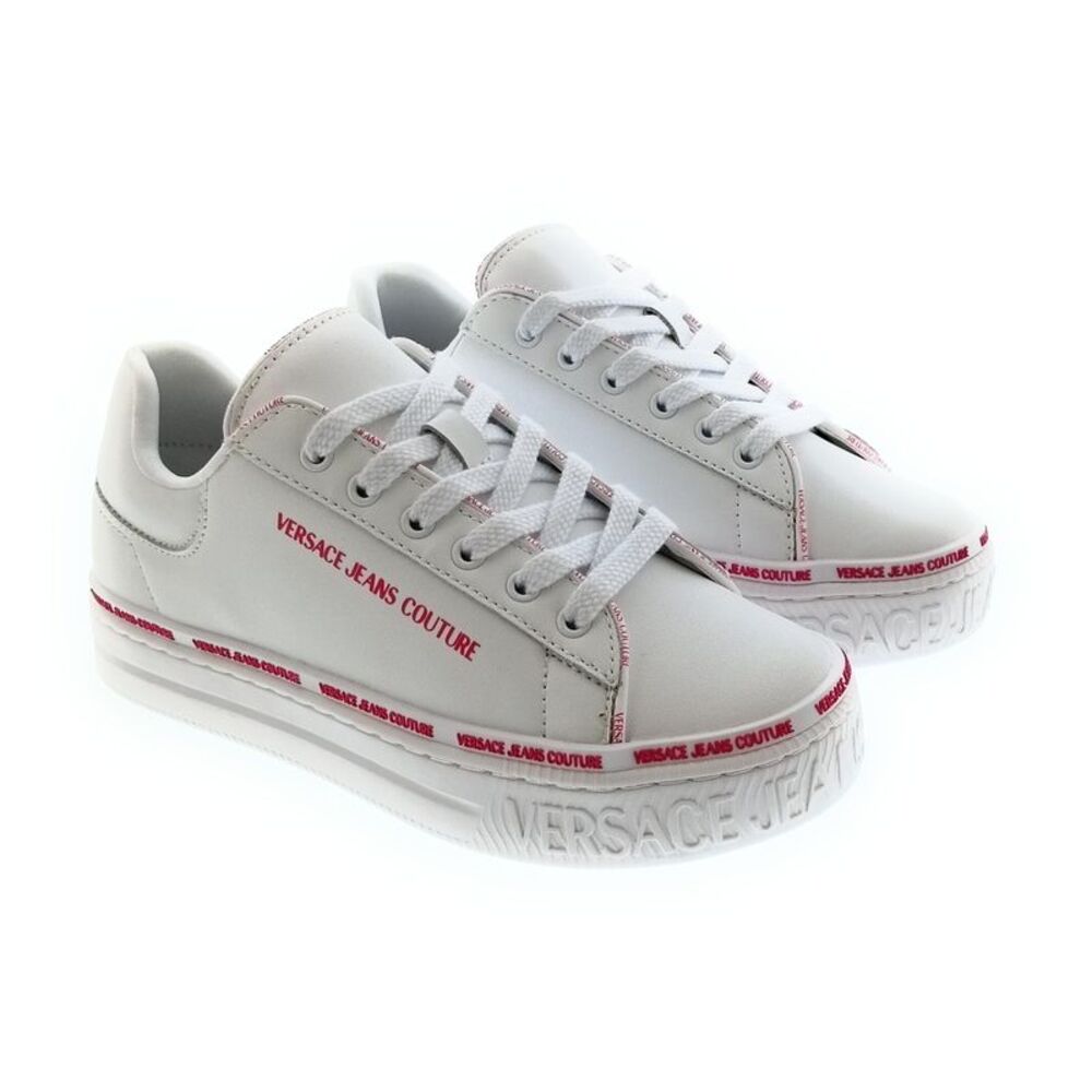Versace Jeans Couture Women's White Logo Platform Lace-Up Sneakers